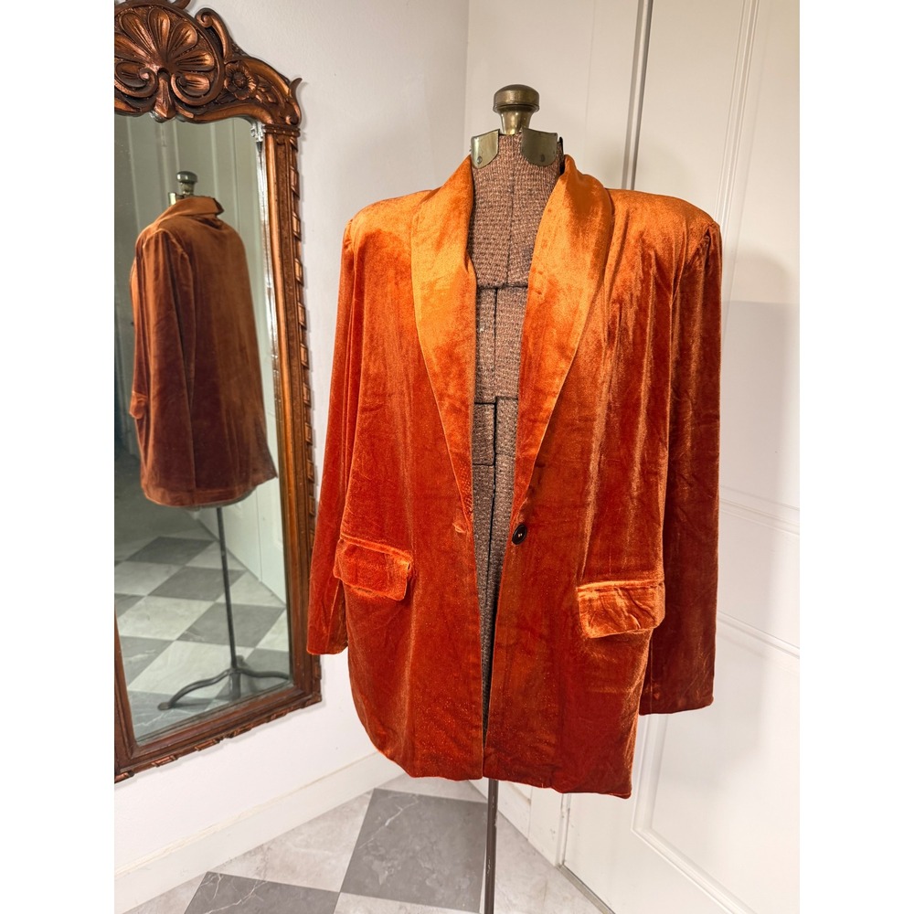 Staccato Women Burnt Orange Velvet Blazer Shawl Lapel Oversized Jacket Medium